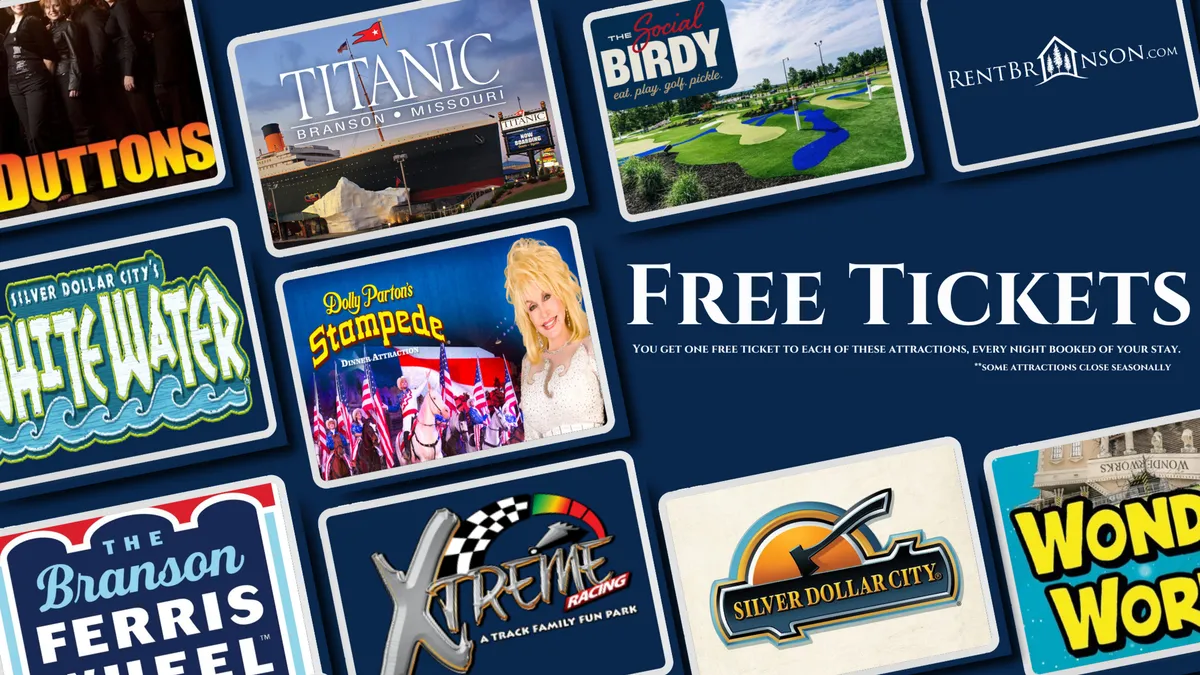 A colorful spread of attraction tickets and promotional materials, decorated with lively graphics, represents the area’s plentiful entertainment and adventure options waiting nearby.